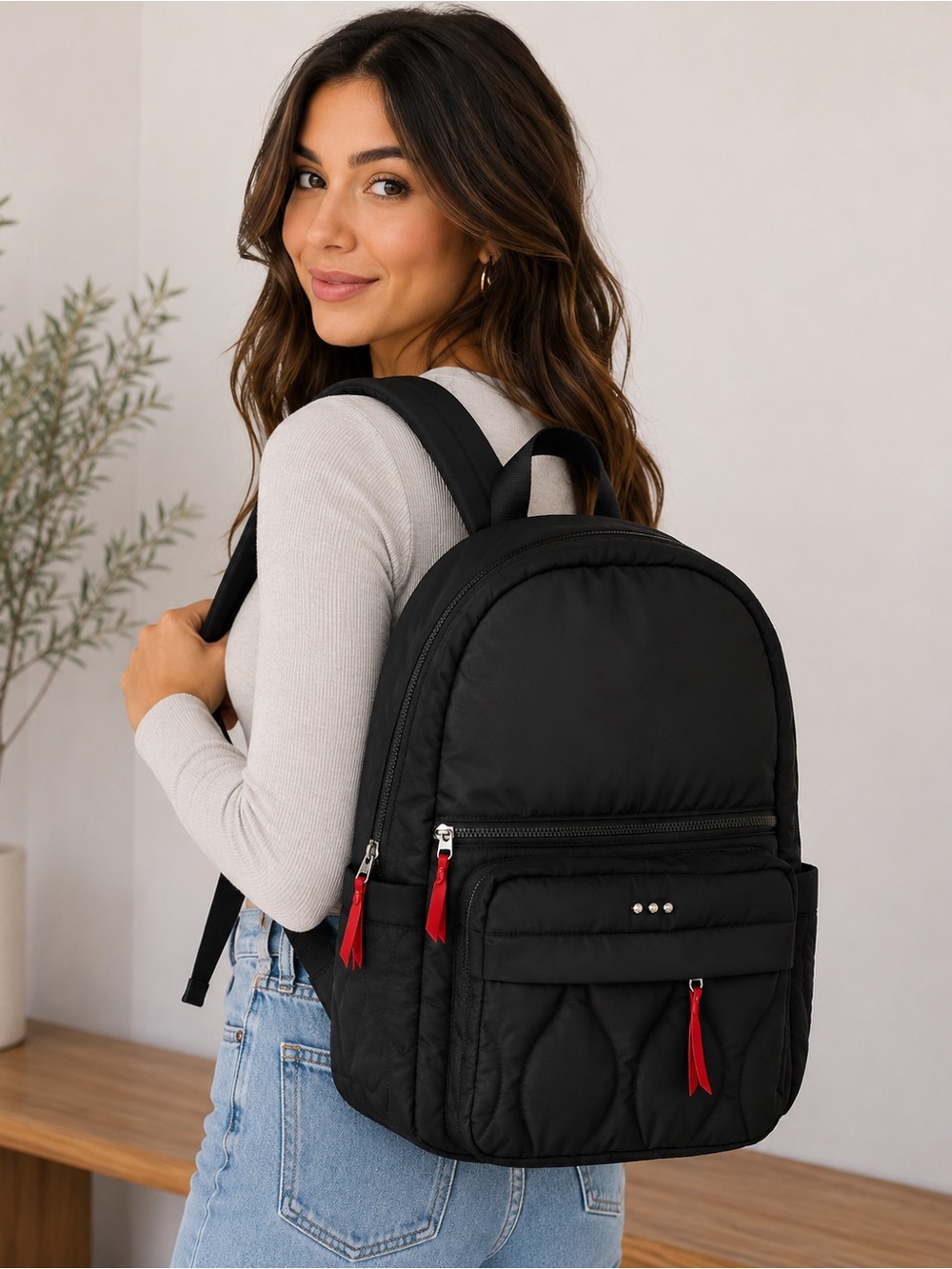 Pretty Simple Go To Organized Puffer Nylon Backpack Laptop Compartment Black